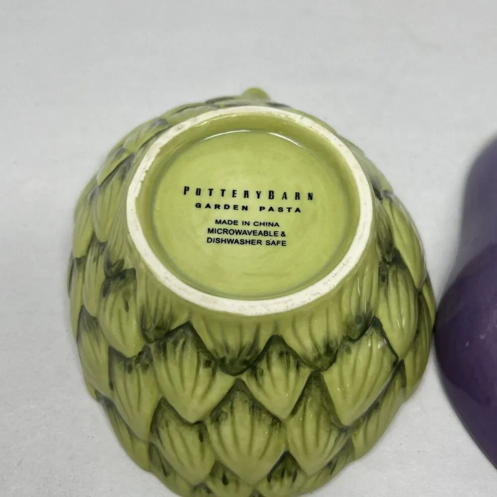 Pottery Barn Garden Pasta Bowls Vegetables Eggplant Tomato Onion Avocado 4pc